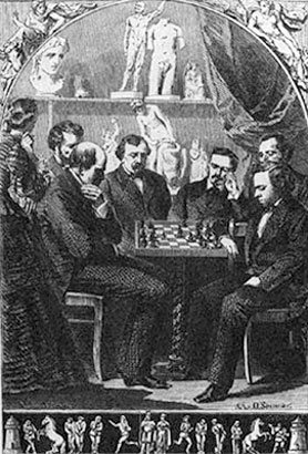 Paul Morphy y Adolf Anderssen en el Caf&eacute; de la R&eacute;gence