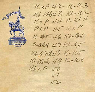 Planilla Jos&eacute; Ra&uacute;l Capablanca vs Tartakower