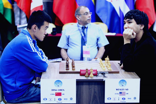 Ding Liren con Wesley So en la segunda partida