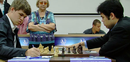 Carlsen vs Nakamura. Foto &copy; http://www.chessvibes.com/ 