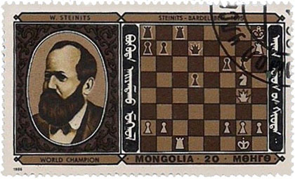Estampilla de Mongolia Steinitz y la posicion de Steinitz - von Bardeleben