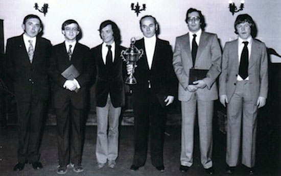 Hungría 1978 Oro olímpico Lajos Portisch, Gyula Sax (3º desde la izq.), Zoltan Ribli, Andras Adorjan y Laszlo Vadasz 