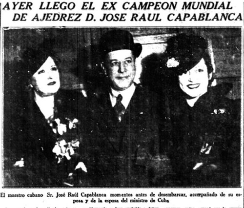 Llegada de Capablanca a Buenos Aires, periódico La Nación, lunes 21 agosto de 1939
