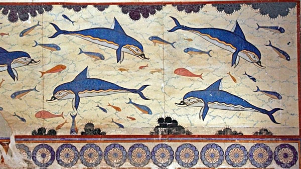 Fresco de los delfines del Palacio de Knossos. Creta. Grecia