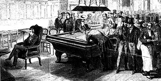 Paul Charles Morphy jugando a la ciega en el café de La Regence (París) 