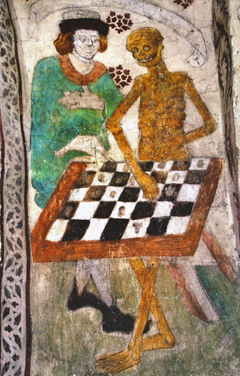 Pintura La muerte jugando al ajedrez en la iglesia de Taby, Estocolmo.