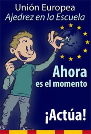 Cartel en España de apoyo a la moción de la Unión Europea sobre el ajedrez.