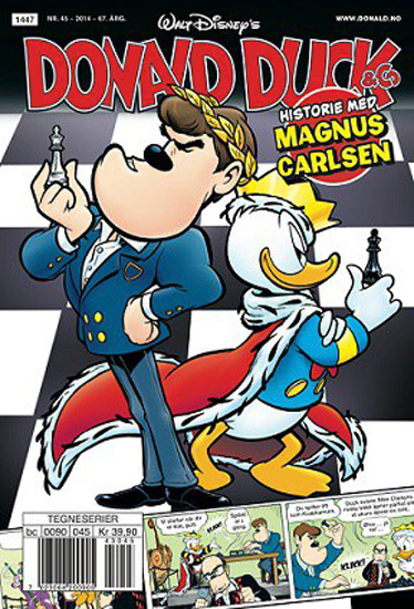 Magnus Carlsen retándose con el pato Donald.