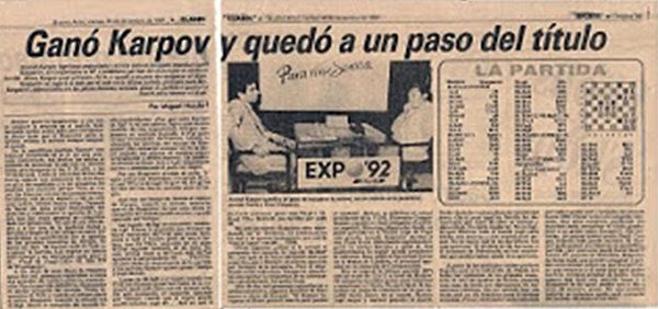 18 diciembre 1987 Ganó Karpov y está a un paso del título, Najdorf en Clarín