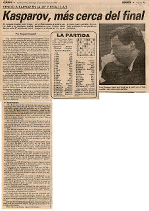 Clarin, 16 de diciembre de 1990 Kasparov más cerca del final. Najdorf