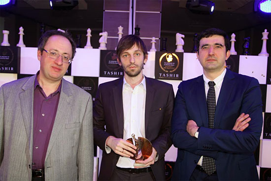 El podio con Gelfand, 3, Grischuk, 1 y Kramnik 2