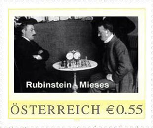Estampilla austríaca de Rubinstein vs Mieses en Austria 1909