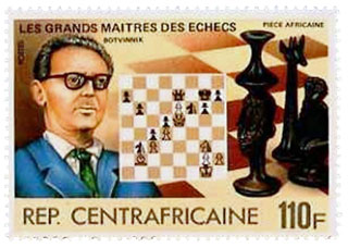 Estampilla de Botvinnik y su partida con Capablanca