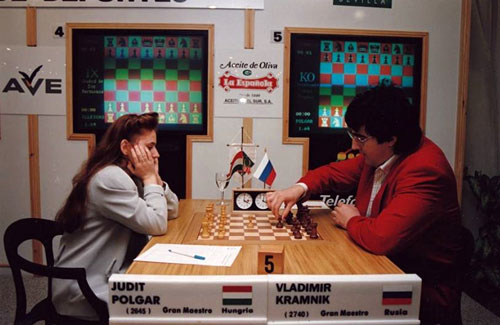 Judit Polgar con Kramnik en Dos Hermanas 1997