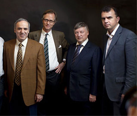 Kasparov, Karpov y Sokolov en 2010