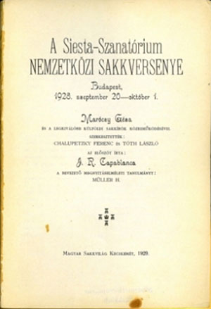 Libro del torneo de Budapest 1928 ganado por Capablanca