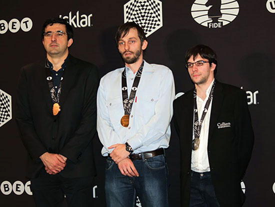 Los mejores del Cto. del Mundo blitz, Kramnik (3), Grischuk (1) y MVL (2)
