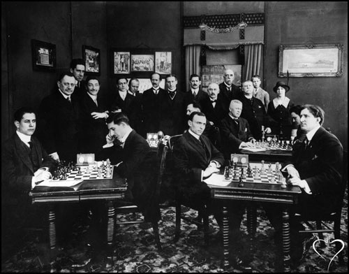 Nueva York 1915 Capablanca, Ed Lasker, J Bernstein, Frank Marshal, Kupchik, Chajes, Hodges y Michelsen