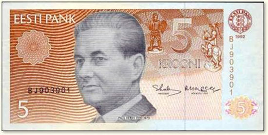 Paul Keres billete de 5 coronas de Estonia