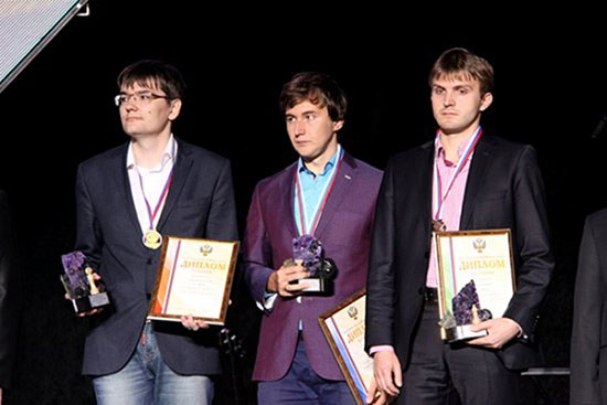 Podio masculino, Evgeny Tomashevsky 1, Sergey Karjakin 2 y Nikita Vitiugov 3