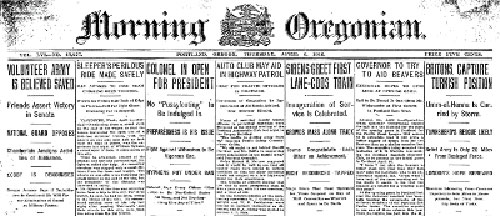 Portada de The Morning Oregon 6 de abril de 1916 citando las simultáneas de Capablanca