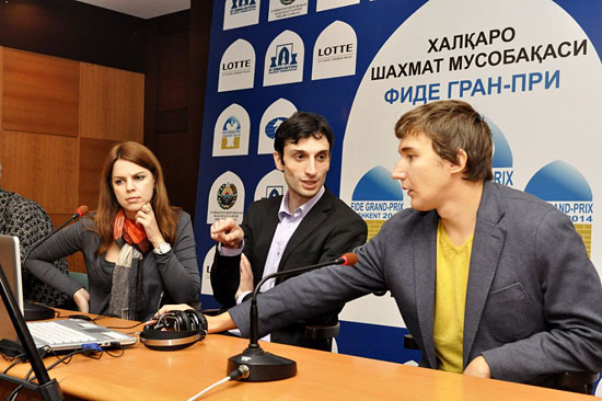 R 5 Conferencia post partida de Jobava y Karjakin, junto a A. Karlovich