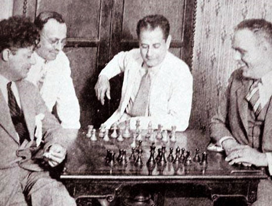 Rafael Blanco, Juan Corzo,  Capablanca y Dr. Jose A. Gelabert, La Habana 1928